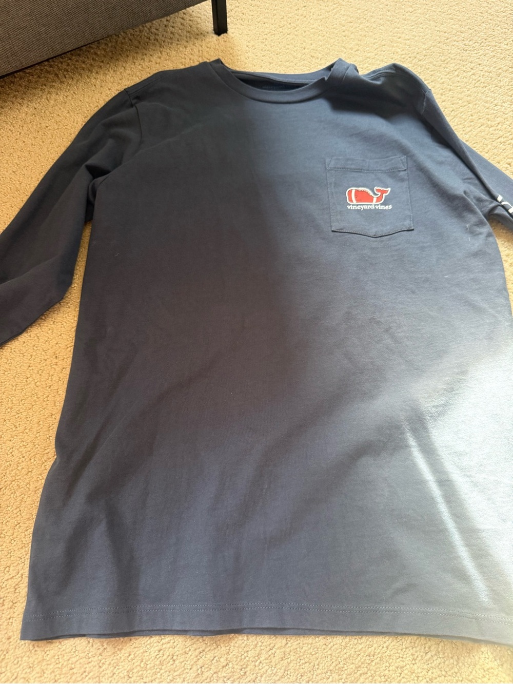 Vineyard Vines Navy Long Sleeve Pocket Tee with Red Whale Logo